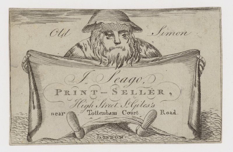 Printseller, J Seago, handelskort af English School