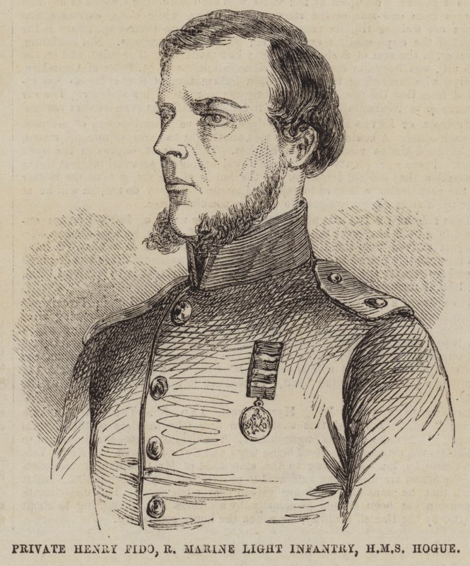 Menig Henry Fido, Royal Marine Light Infantry, HMS Hogue (gravering) af English School