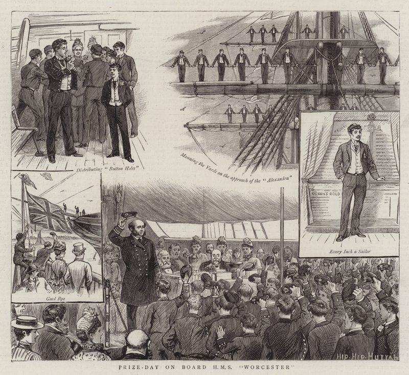 Præmie-dag om bord på HMS Worcester (gravering) af English School