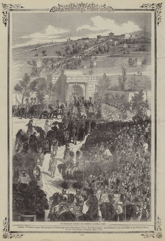 Procession af hertugen af Sussex på vej ind på kirkegården ved Kensal Green (gravering) af English School