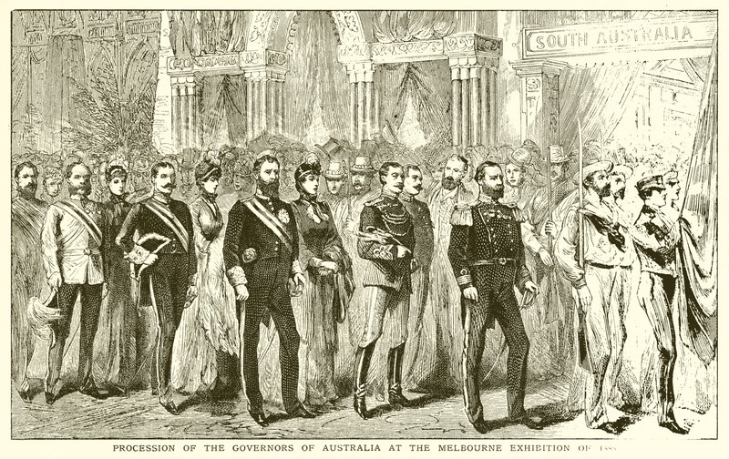 Procession af guvernørerne i Australien på Melbourne-udstillingen i 1888 af English School