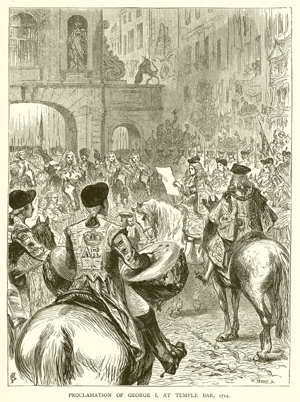 Proklamation af George I på Temple Bar, 1714 af English School