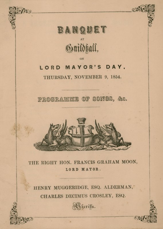Program for banketten i Guildhall, London, den 9. november 1854 af English School
