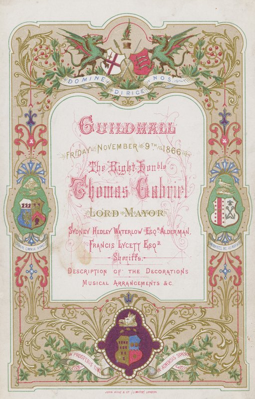 Program for banketten i Guildhall, London, den 9. november 1866 af English School
