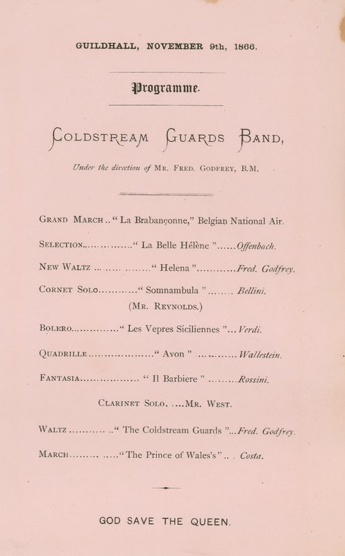 Program for banketten i Guildhall, London, den 9. november 1866 af English School