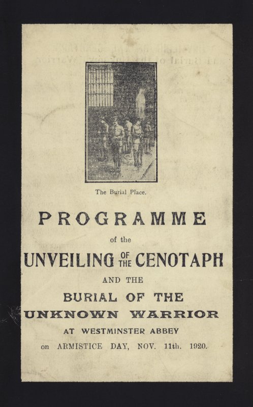 Program for afsløringen af cenotaphen og begravelsen af den ukendte kriger, Westminster Abbey, London, 11. november 1920 af English School