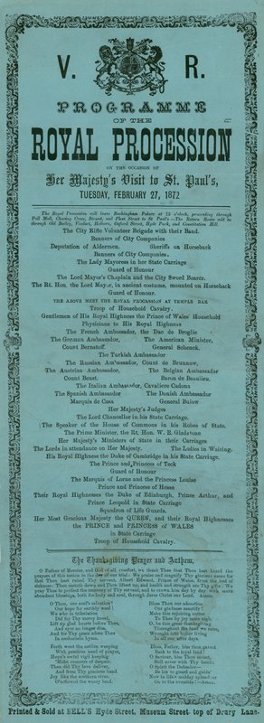Program for Royal Procession i anledning af Hendes Majestæts besøg i St Paul