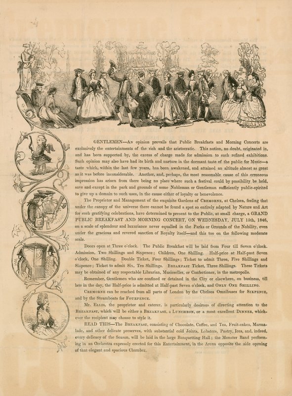 Salgsfremmende folder for en stor offentlig morgenmad og morgenkoncert den 15. juli 1846 af English School