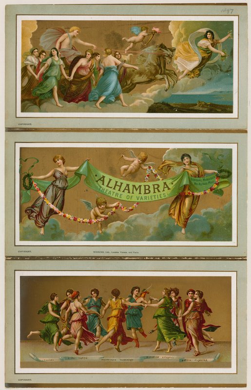 Salgsfremmende folder for Alhambra Theatre of Varieties, London af English School