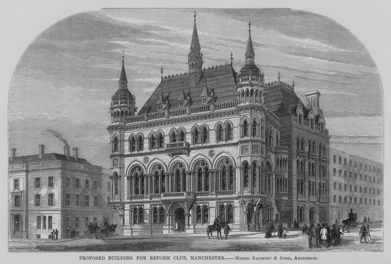 Foreslået bygning til Reform Club, Manchester (gravering) af English School