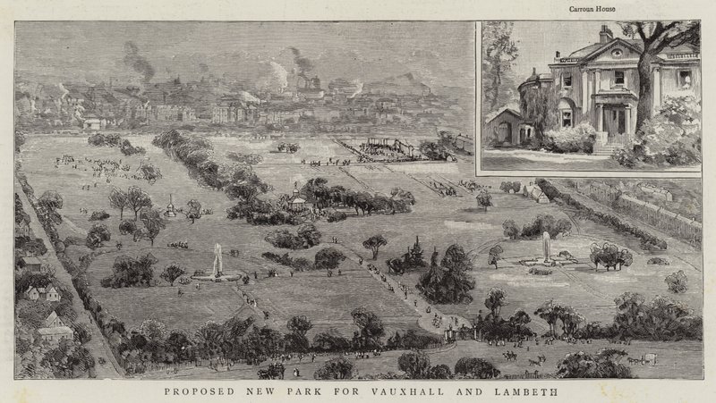 Foreslået ny park for Vauxhall og Lambeth (gravering) af English School