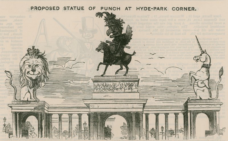 Foreslået statue af Punch ved Hyde Park Corner af English School