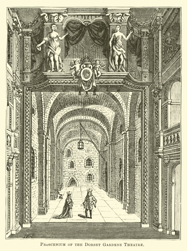 Proscenium af Dorset Gardens Theatre af English School