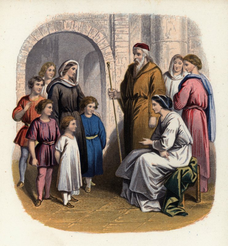 Prudence katekiserer Christianas børn, en illustration fra The Pilgrim