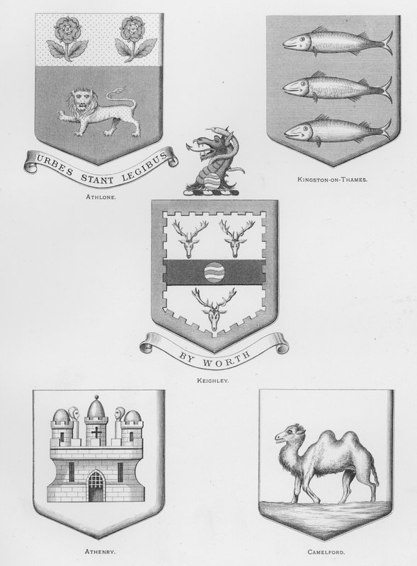 Offentlige våben: Athlone; Kingston-on-Thames; Keighley; Athenry; Camelford (gravering) af English School