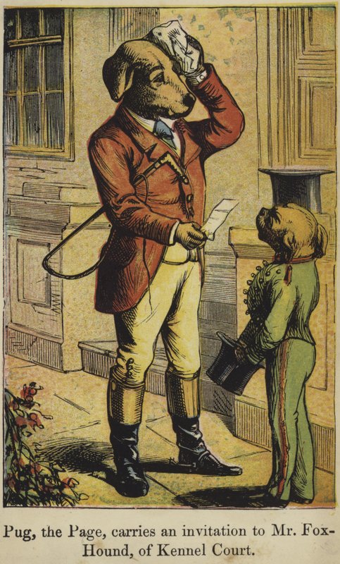 Pug the Page bærer en invitation til Mr Fox-Hound fra Kennel Court af English School