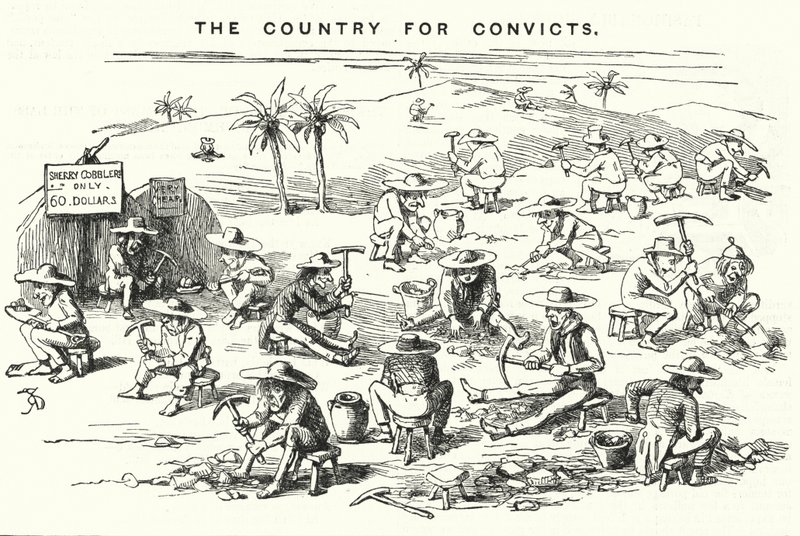 Punch tegneserie: California, The Country for Convicts (gravering) af English School