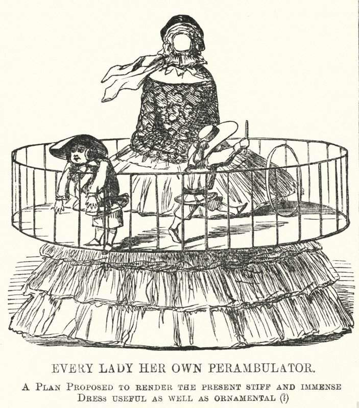Punch tegneserie: Every Lady Her Own Perambulator - mode til kvinders bøjleskørter (gravering) af English School