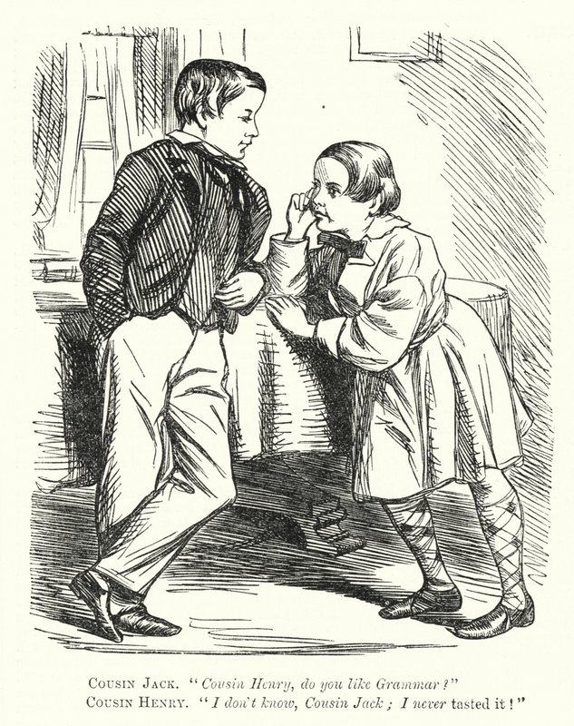 Punch tegneserie: en misforståelse om grammatik (gravering) af English School