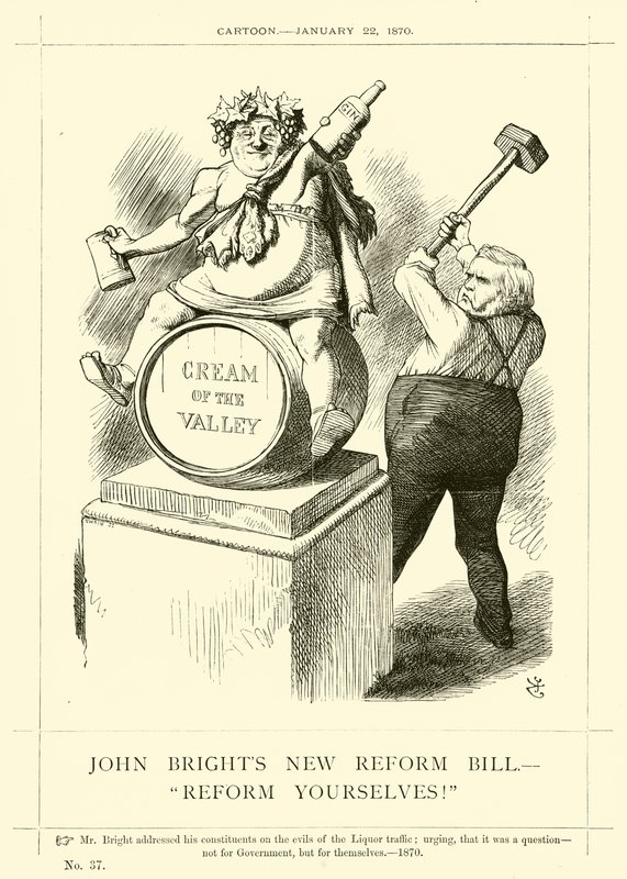 Punch tegneserie vedrørende John Bright: John Brights nye reformlov, "Reform Yourselves!", 22. januar 1870 (gravering) af English School
