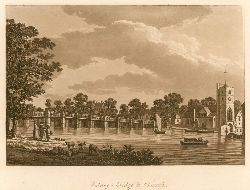 Putney Bridge and Church, London af English School