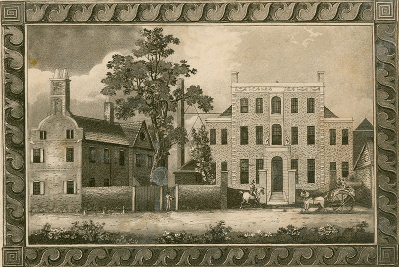 Putney School, London; graveringer dateret 1805 af W Harding og underskrevet af præsten William Carmalt af English School