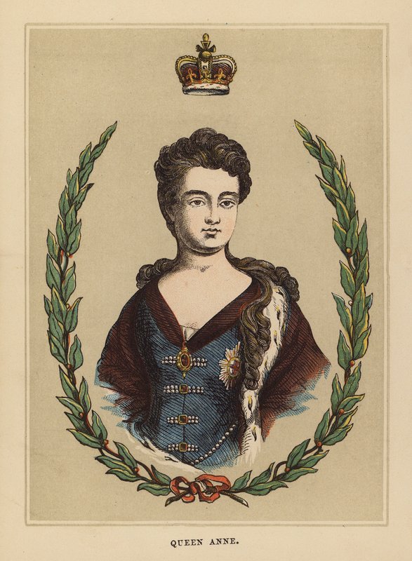 Dronning Anne (farvelagt kobberstik) af English School
