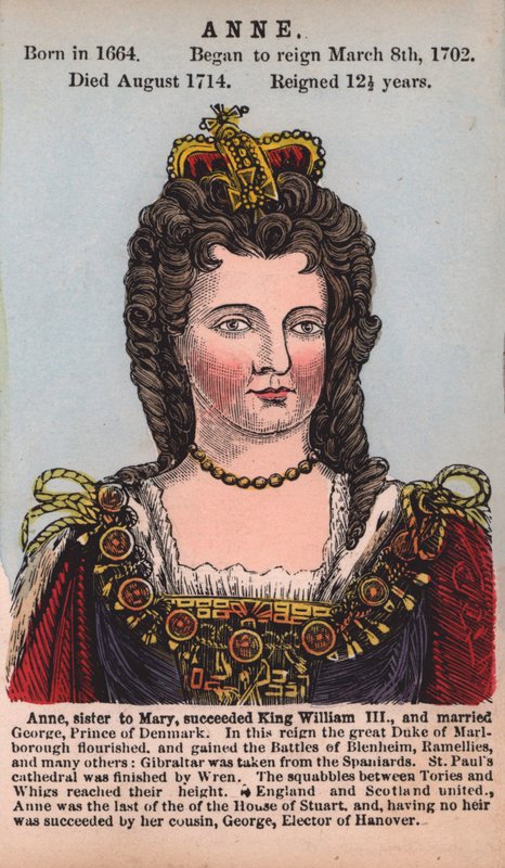 Queen Anne (farvet gravering) af English School