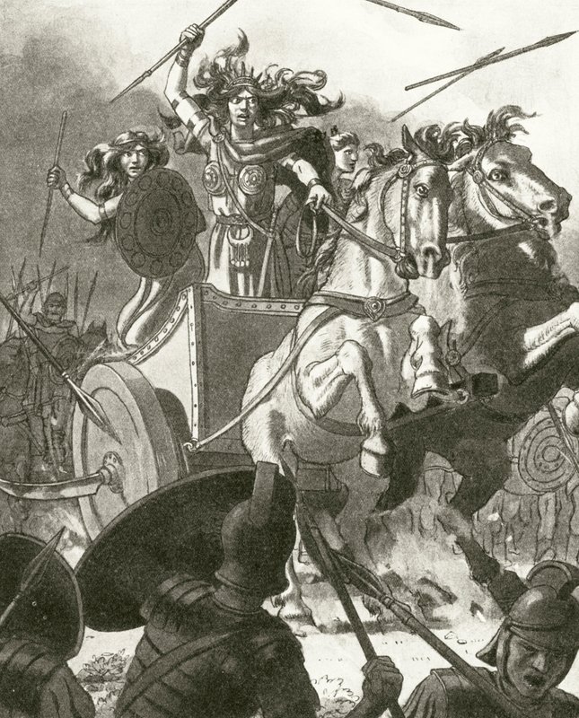 Dronning Boadicea i sin vogn (litho) af English School