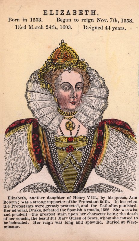 Dronning Elizabeth I (farvet gravering) af English School