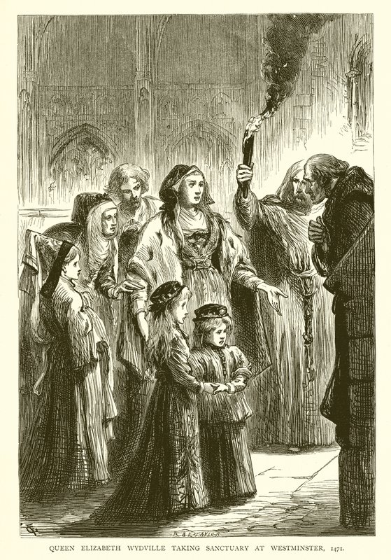 Dronning Elizabeth Wydville indtager Sanctuary i Westminster, 1471 af English School
