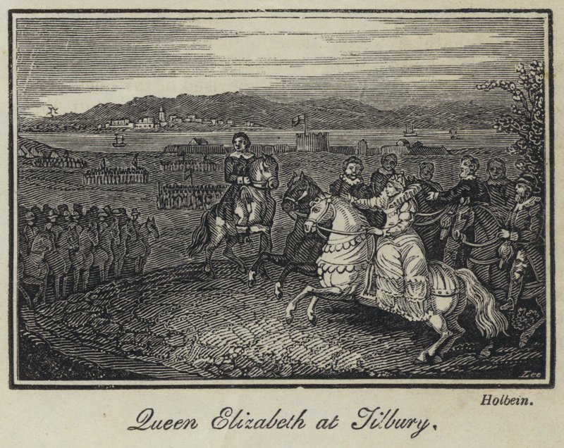 Dronning Elizabeth ved Tilbury (gravering) af English School