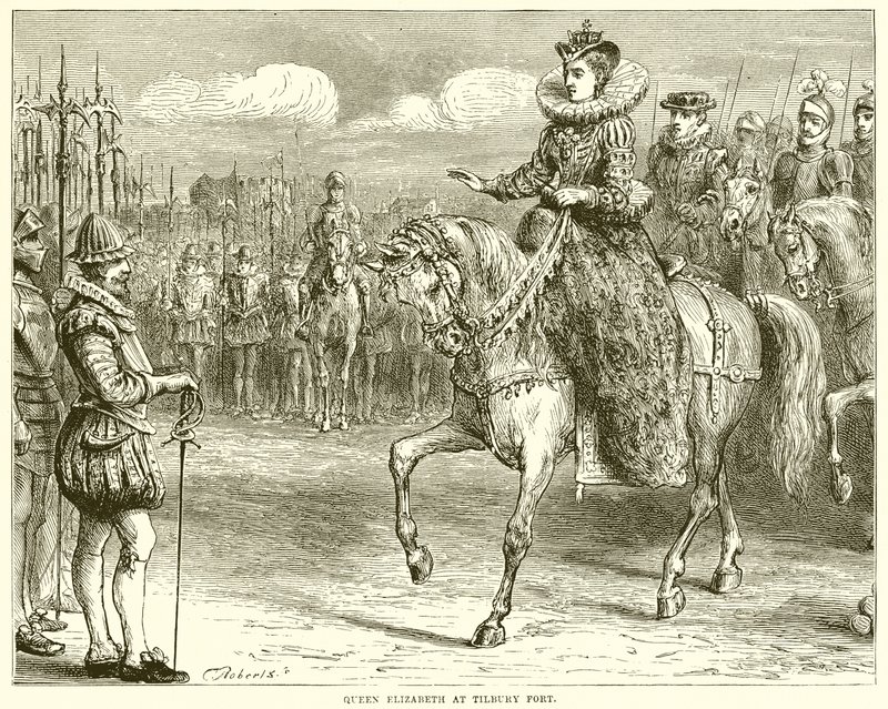 Dronning Elizabeth ved Tilbury Fort af English School