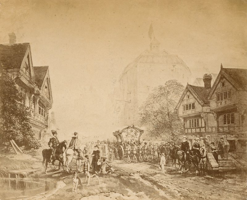 Dronning Elizabeth besøger Globe Theatre af English School