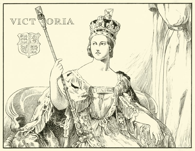 Dronning Victoria (After the Coronation Portrait af Sir George Hayter) (blæk på papir) af English School
