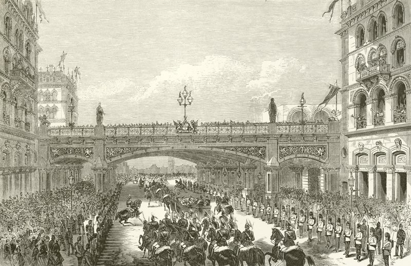 Dronning Victoria åbner Holborn Viaduct, 1869 af English School
