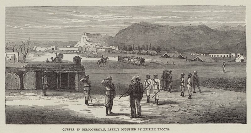 Quetta, i Beloochistan, for nylig besat af britiske tropper (gravering) af English School