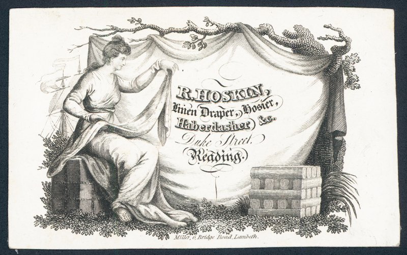 R Hoskin, linned draper, strømpebukser, sybetræk, handelskort af English School