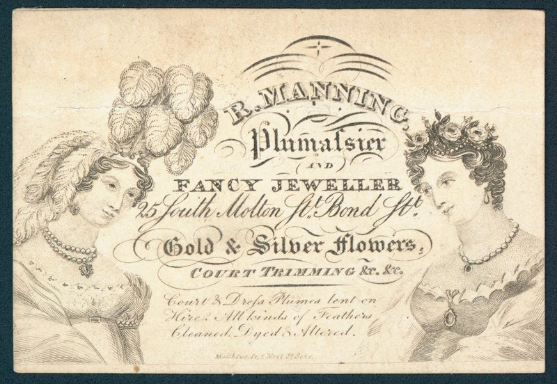 R Manning, Plumassier og fancy juveler, handelskort af English School