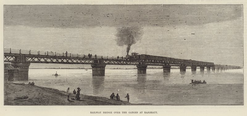 Jernbanebroen over Ganges ved Rajghaut (gravering) af English School
