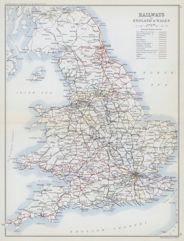 Jernbaner i England og Wales (farvelitografi) af English School