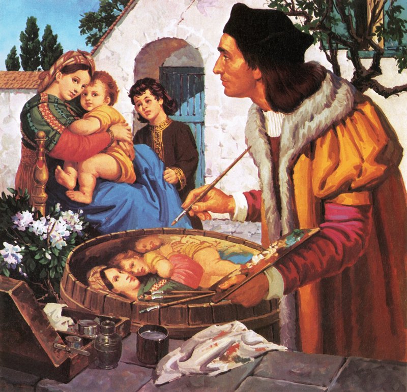 Raphael maler madonna og barn på toppen af en vintønde af English School