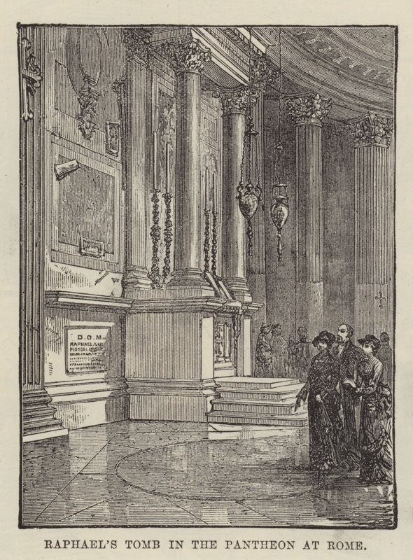 Rafaels grav i Pantheon i Rom (gravering) af English School