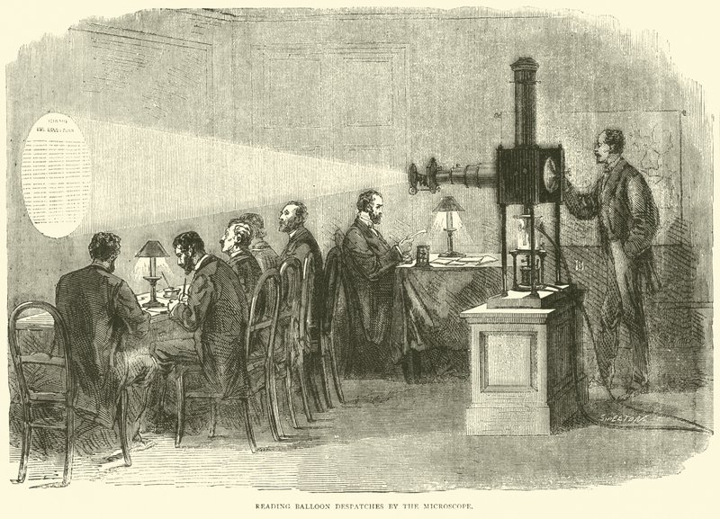 Læsning af ballonforsendelser ved mikroskop, oktober 1870 af English School