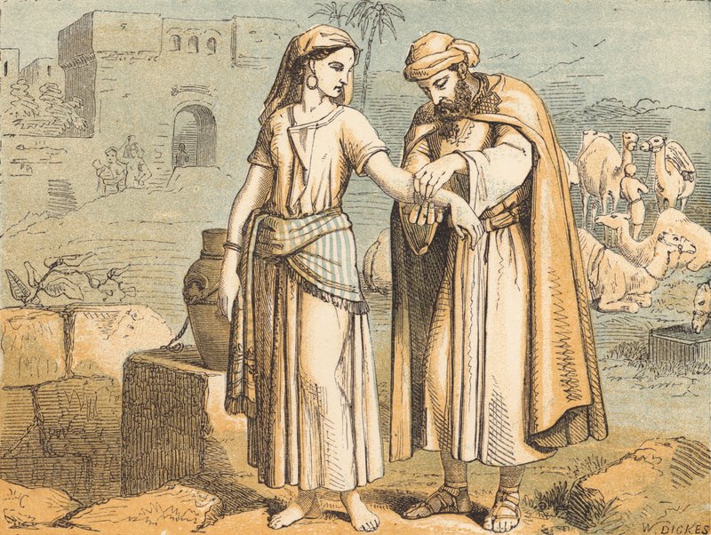 Rebekka ved brønden (farvet indgravering) af English School