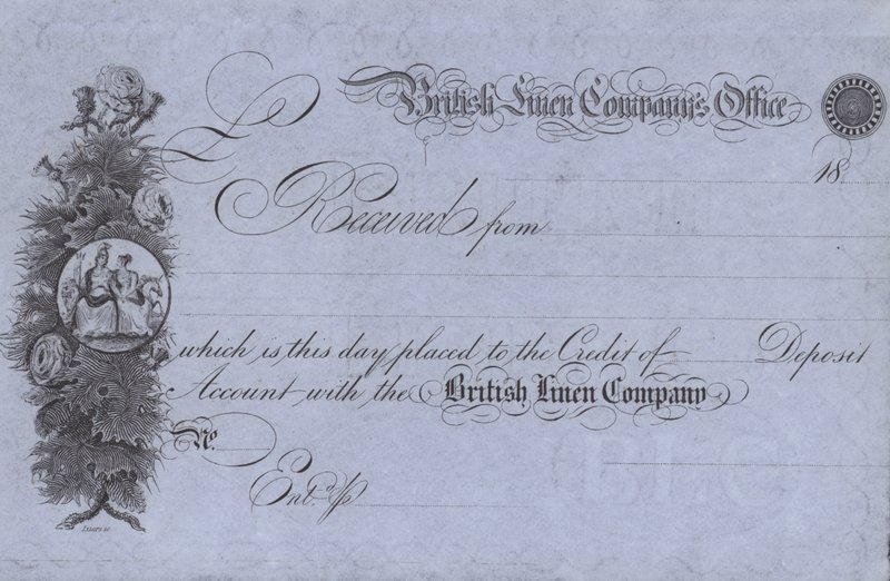 Kvittering fra British Linen Company (gravering) af English School