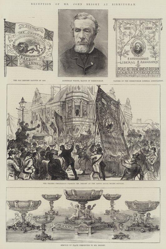 Modtagelse af hr. John Bright i Birmingham (gravering) af English School