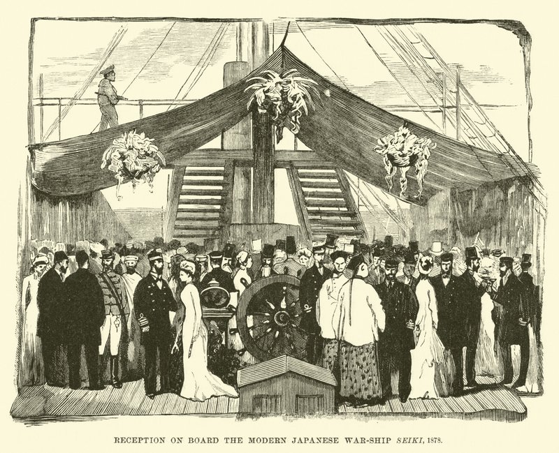 Modtagelse om bord på det moderne japanske krigsskib Seiki, 1878 af English School