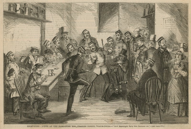 Rekruttering: Scene ved Hampshire Hog, Charles Street, Westminster af English School