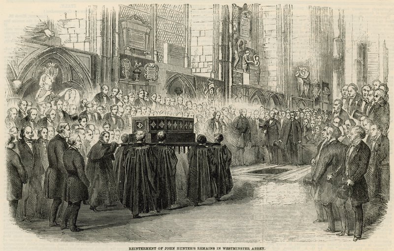 Genbegravelse af John Hunters forbliver i Westminster Abbey af English School